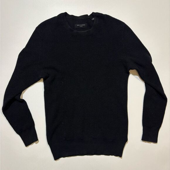 All Saints Black Crewneck Waffle Knit Sweater - XS - Picture 1 of 5